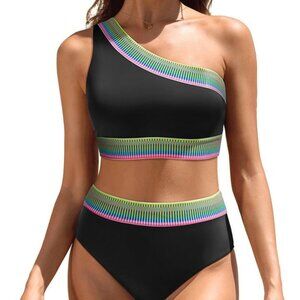 Tempt Me Women's Black 2-Piece High Waist Tummy Control Bathing Suit Size: XL